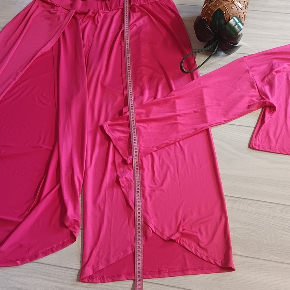 Plus Size Women Solid Color Off-Shoulder Long Sleeve Blouse And Slit Pants suite - Picture 12 of 16